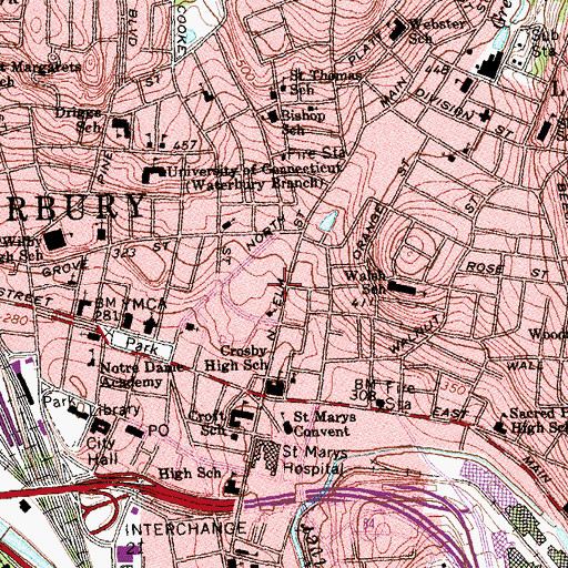 Topographic Map of Town of Waterbury, CT