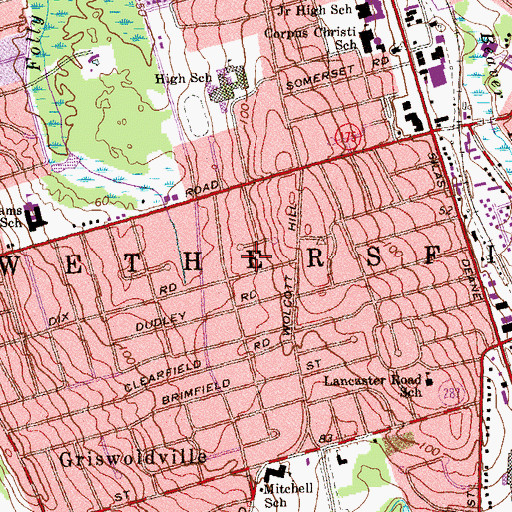 Topographic Map of Town of Wethersfield, CT