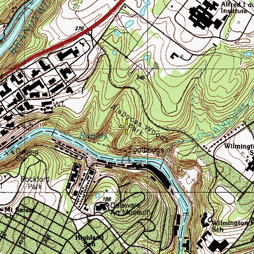 Topographic Map of Alapocas Woods Park, DE