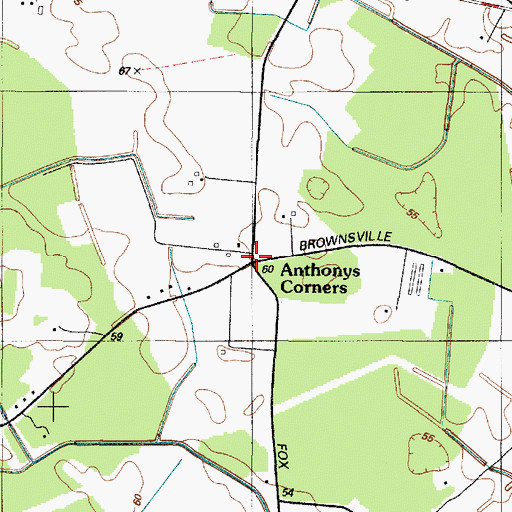 Topographic Map of Anthonys Corners, DE