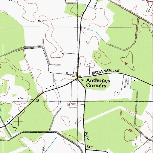Topographic Map of Anthonys Corners, DE