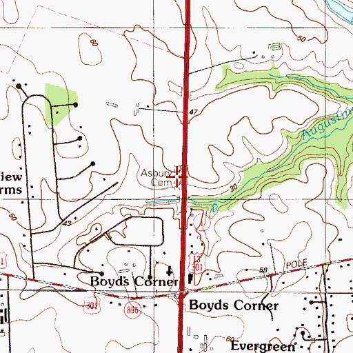Topographic Map of Asbury Cemetery, DE