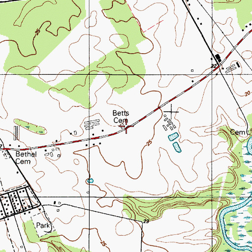 Topographic Map of Betts Cemetery, DE