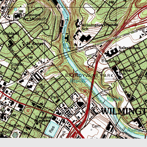 Topographic Map of Brandywine Park, DE