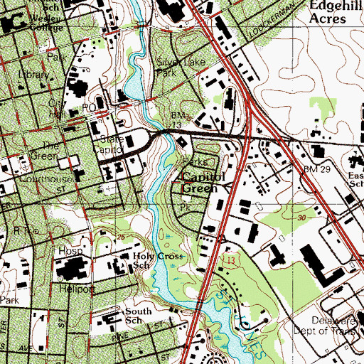 Topographic Map of Capitol Green, DE