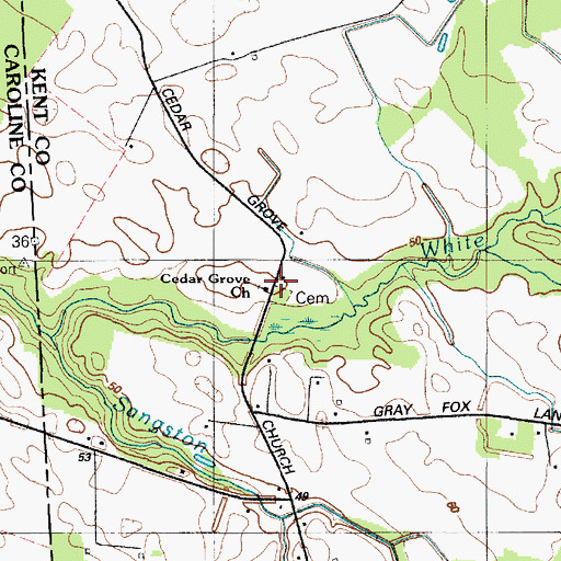 Topographic Map of Cedar Grove Church, DE