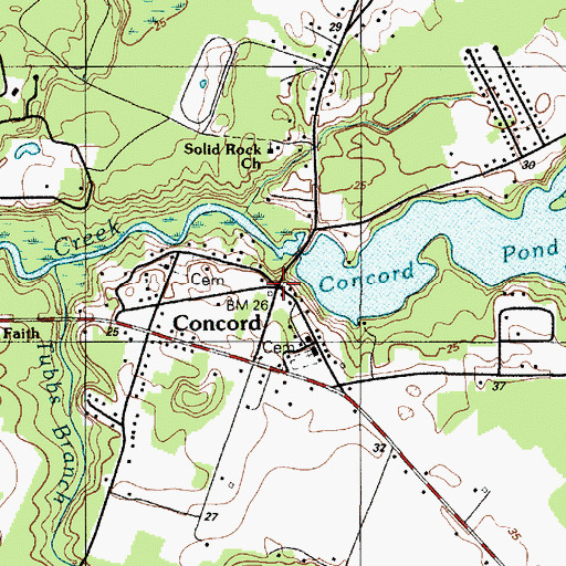 Topographic Map of Concord, DE