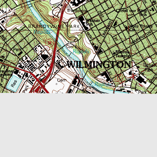 Topographic Map of Wilmington Hospital, DE