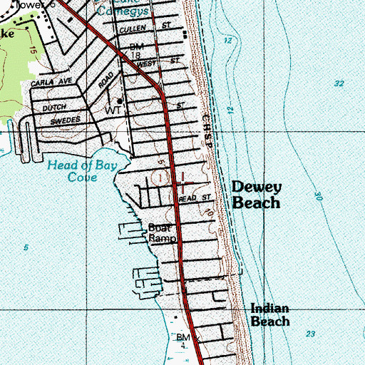 Topographic Map of Dewey Beach, DE