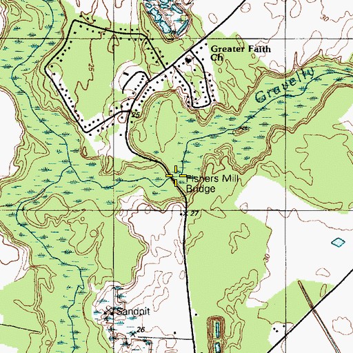 Topographic Map of Fishers Mill Bridge, DE
