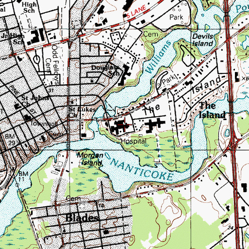 Topographic Map of Nanticoke Memorial Hospital, DE