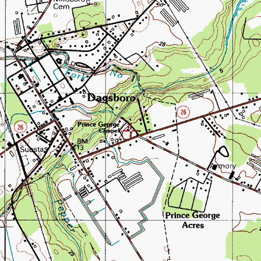 Topographic Map of Prince Georges Chapel, DE
