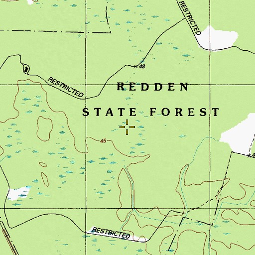 Topographic Map of Redden State Forest, DE