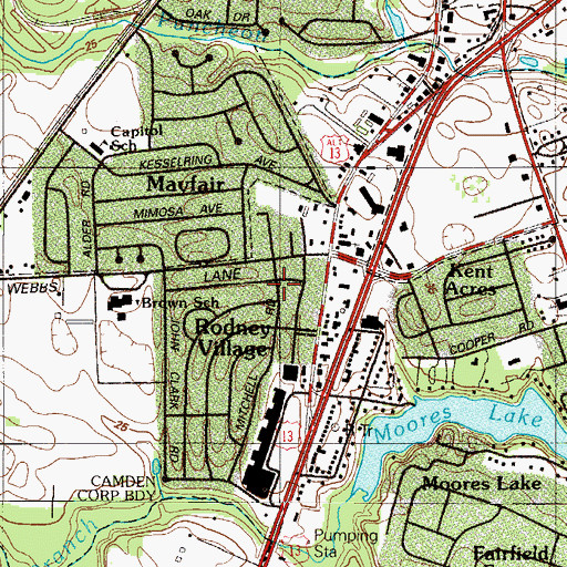 Topographic Map of Rodney Village, DE