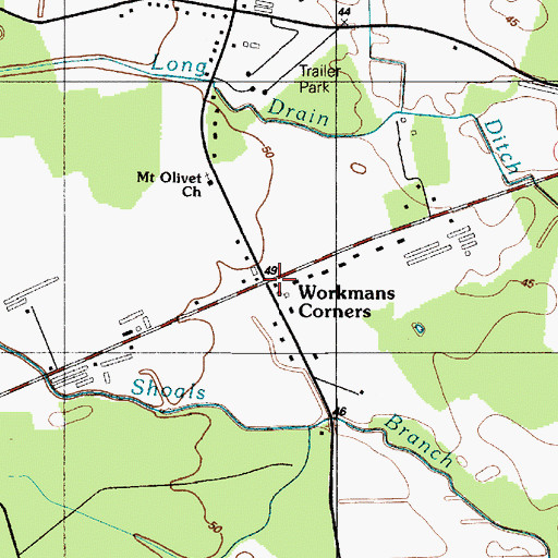 Topographic Map of Workmans Corners, DE