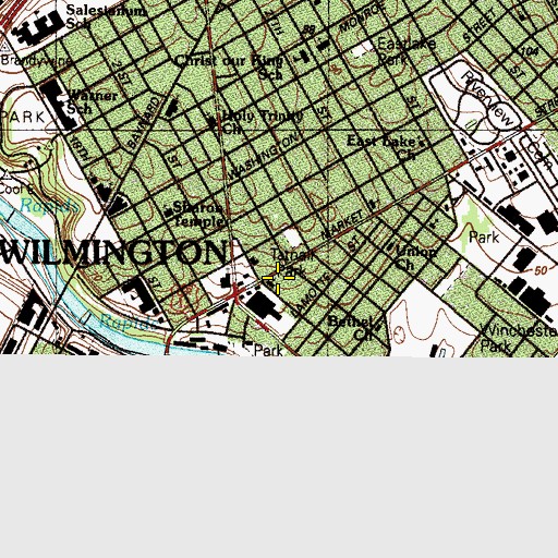 Topographic Map of Brandywine-Trinity United Methodist Church, DE