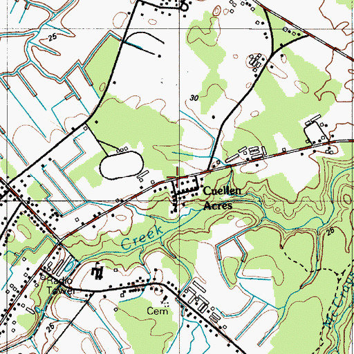 Topographic Map of Cuelen Acres, DE