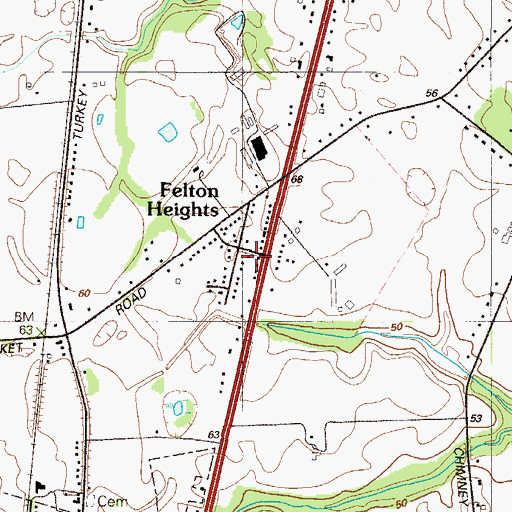 Topographic Map of Felton Heights, DE