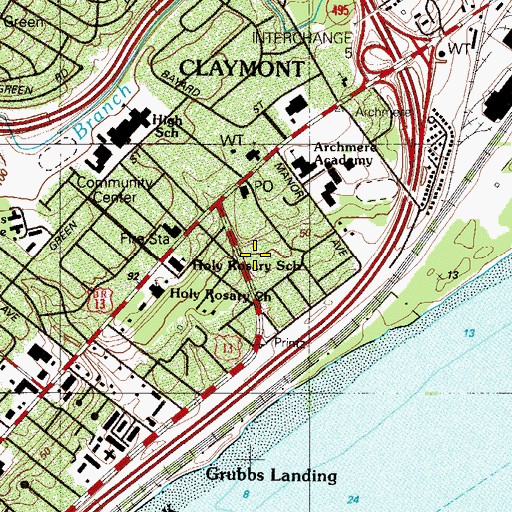 Topographic Map of Claymont Village, DE