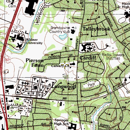 Topographic Map of Cardiff, DE