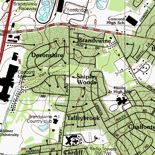 Topographic Map of Shipley Woods, DE