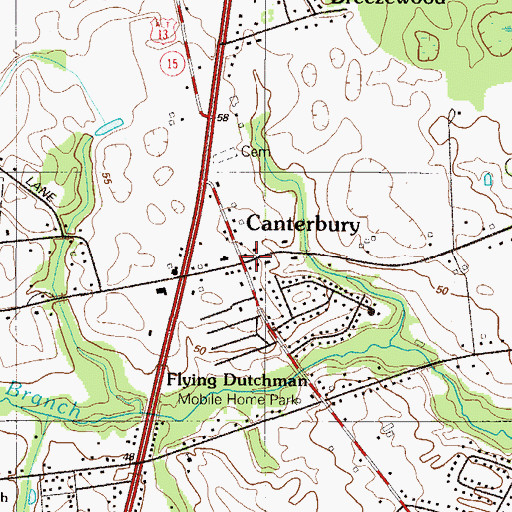 Topographic Map of Canterbury, DE