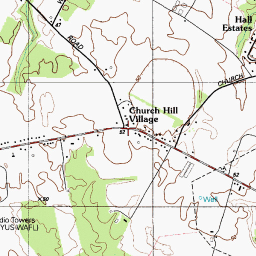 Topographic Map of Church Hill Village, DE