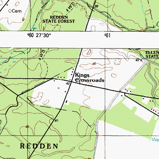 Topographic Map of Kings Crossroads, DE