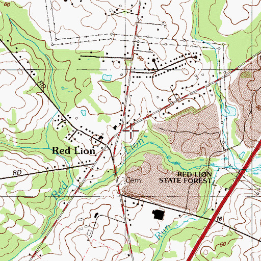 Topographic Map of Red Lion, DE