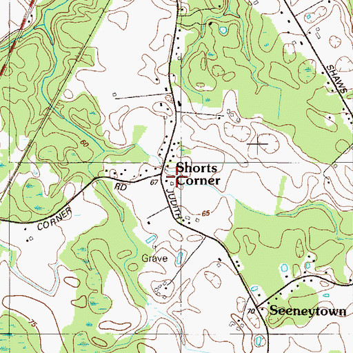 Topographic Map of Shorts Corner, DE