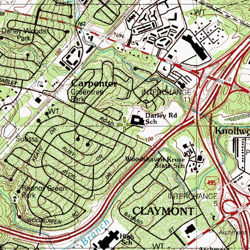 Topographic Map of Darley Road Elementary School, DE