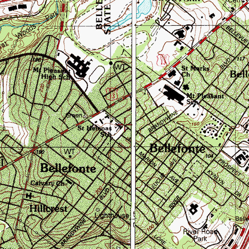 Topographic Map of Saint Helenas School, DE