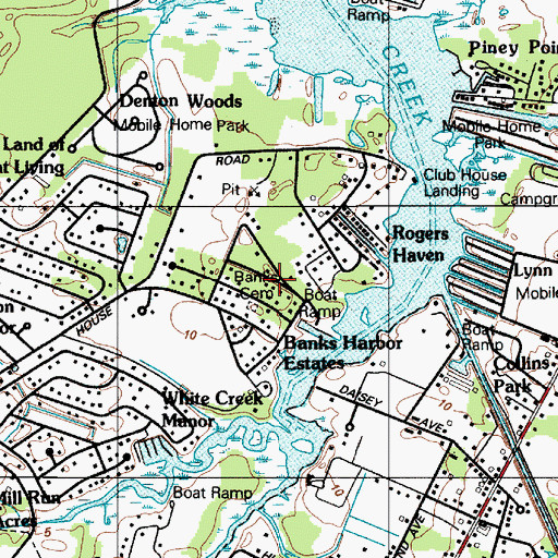 Topographic Map of Banks Harbor Estates, DE