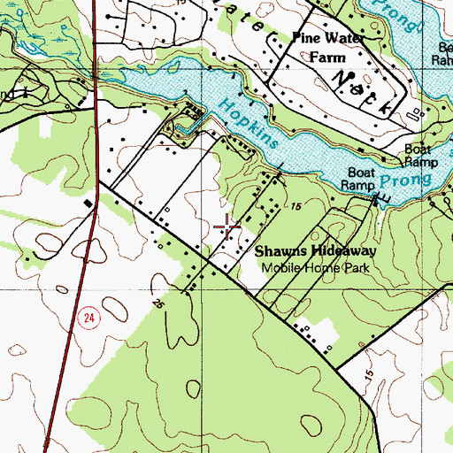 Topographic Map of Shawns Hideaway Mobile Home Park, DE