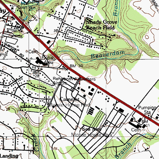 Topographic Map of Camelot Mobile Home Park, DE