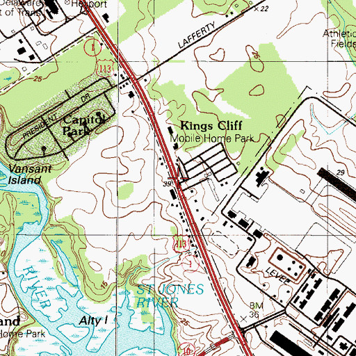 Topographic Map of Kings Cliff Mobile Home Park, DE
