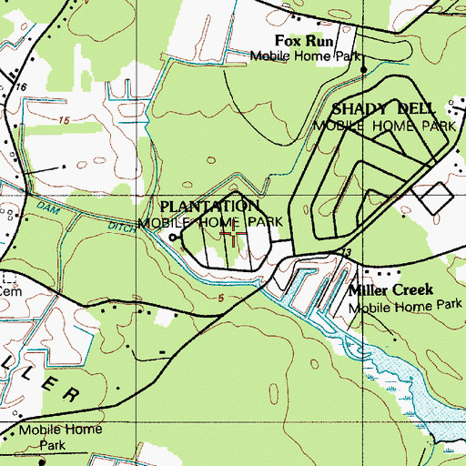 Topographic Map of Plantation Park II Mobile Home Park, DE