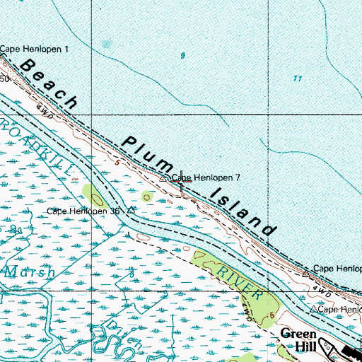 Topographic Map of Beach Plum Island State Park, DE