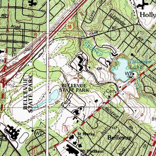 Topographic Map of Bellevue State Park, DE