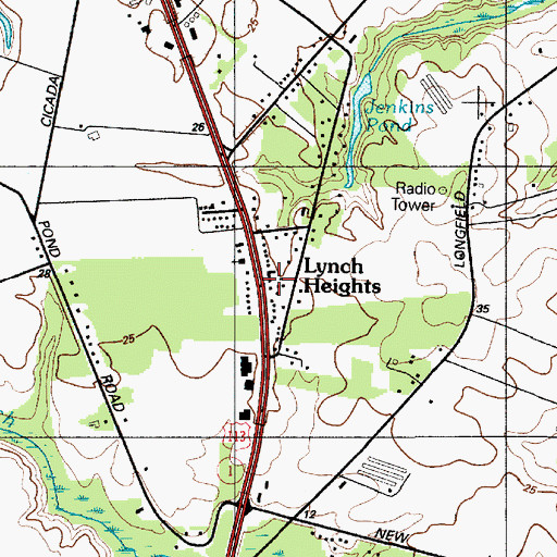 Topographic Map of Lynch Heights, DE
