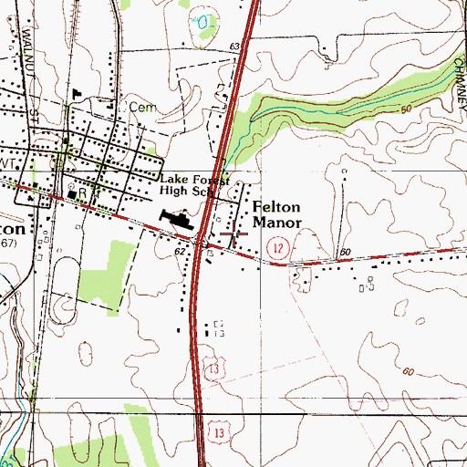 Topographic Map of Felton Manor, DE