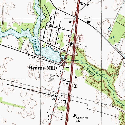 Topographic Map of Hearns Mill, DE