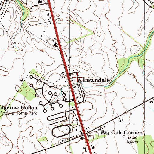 Topographic Map of Lawndale, DE