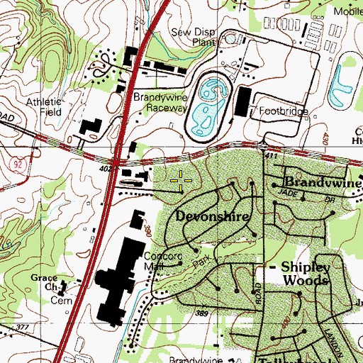 Topographic Map of Devon, DE