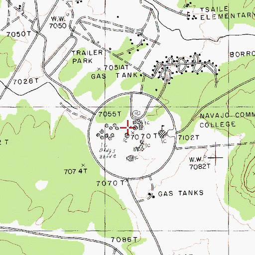 Topographic Map of Dine College, AZ
