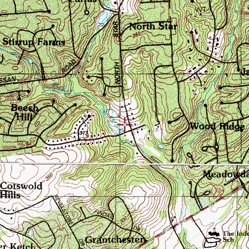 Topographic Map of Meadowbrook, DE