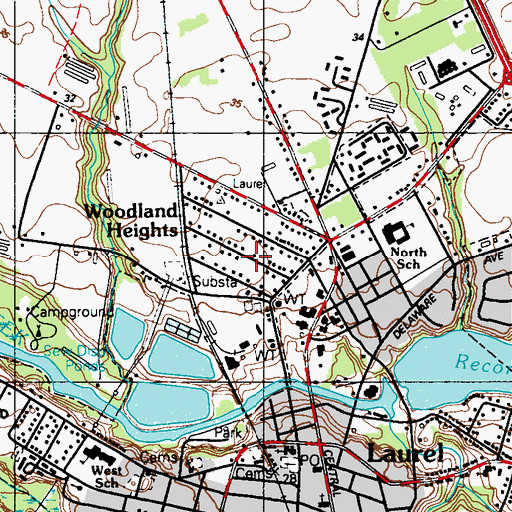 Topographic Map of Woodland Heights, DE