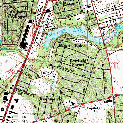 Topographic Map of Fairfield Farms, DE