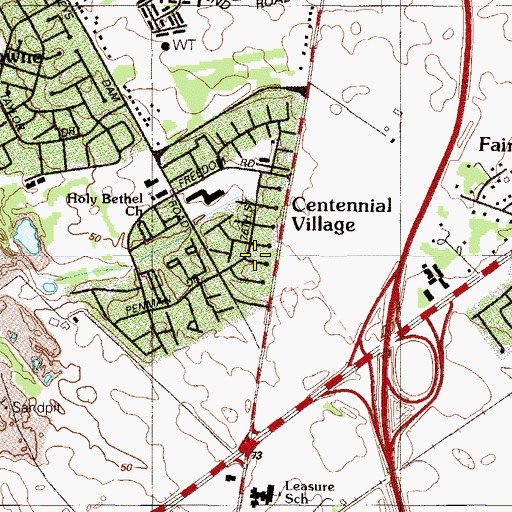Topographic Map of Centennial Village, DE