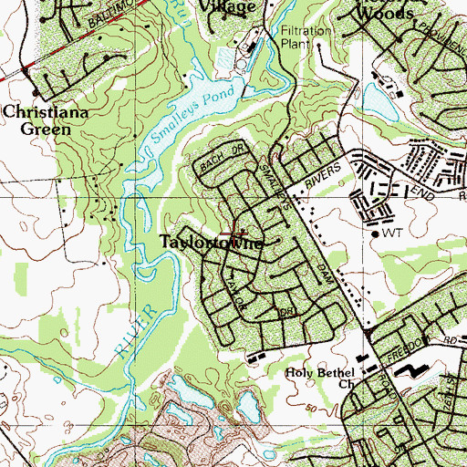 Topographic Map of Taylortown, DE